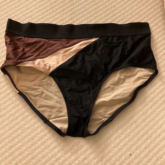 Lane Bryant Cacique Shimmer Colorblock Swim Brief; size 16; purple/black - Picture 2 of 4